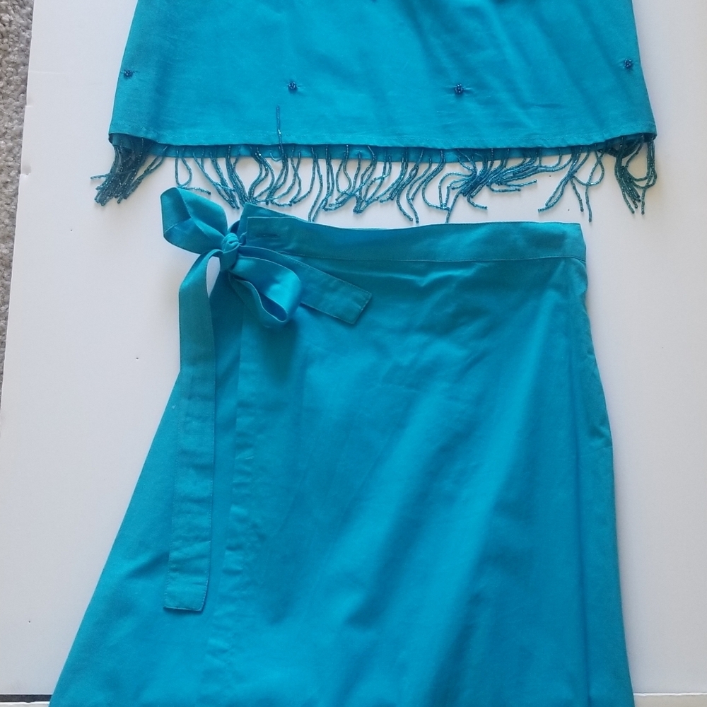 2 Piece Skirt & Top With Beaded Fringe Size Small